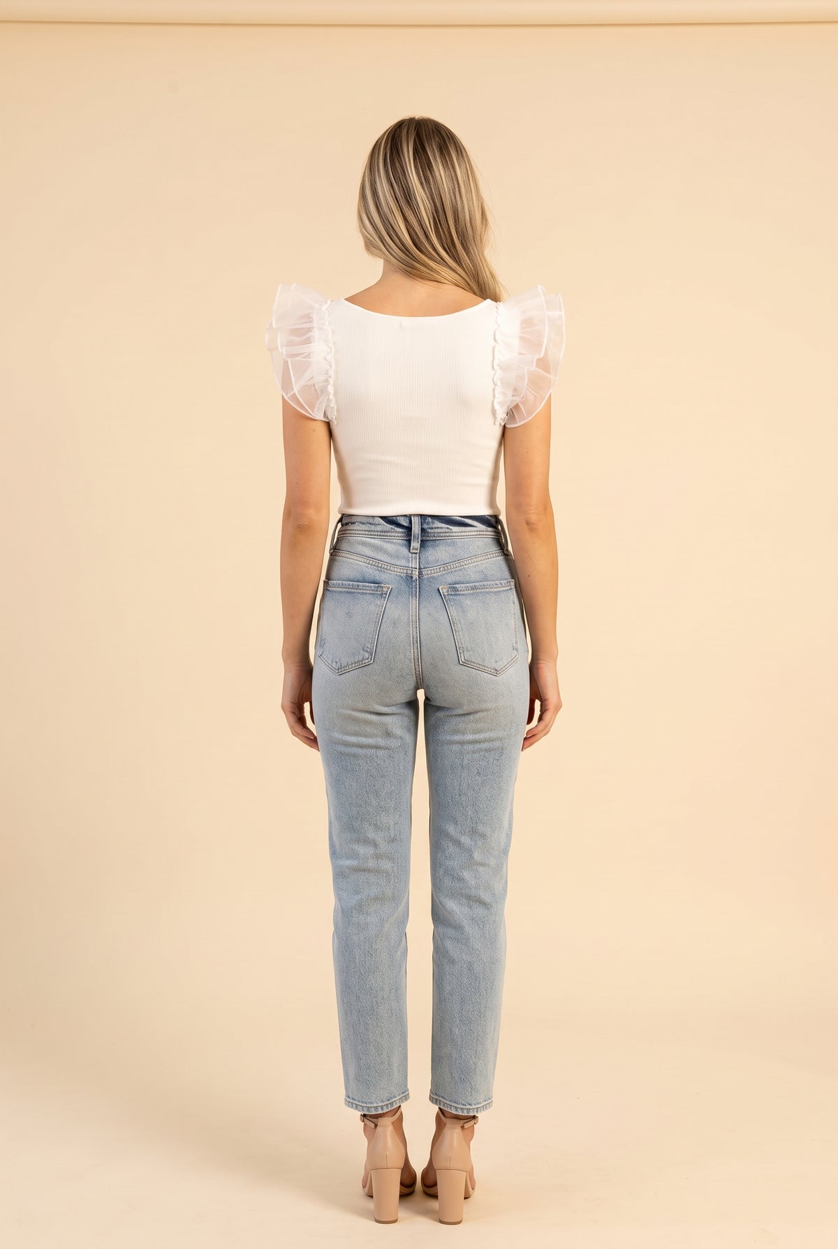 Not Afraid Ruffle Sleeve Square Neck Bodysuit, Back