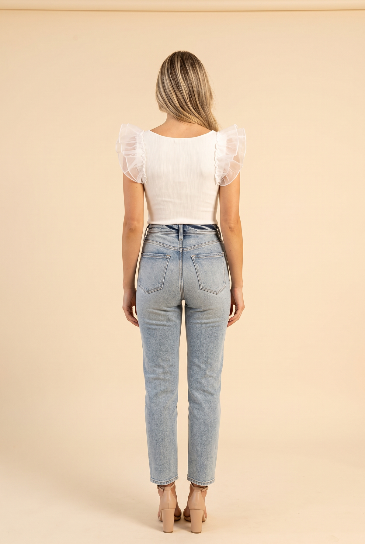 Not Afraid Ruffle Sleeve Square Neck Bodysuit, Back