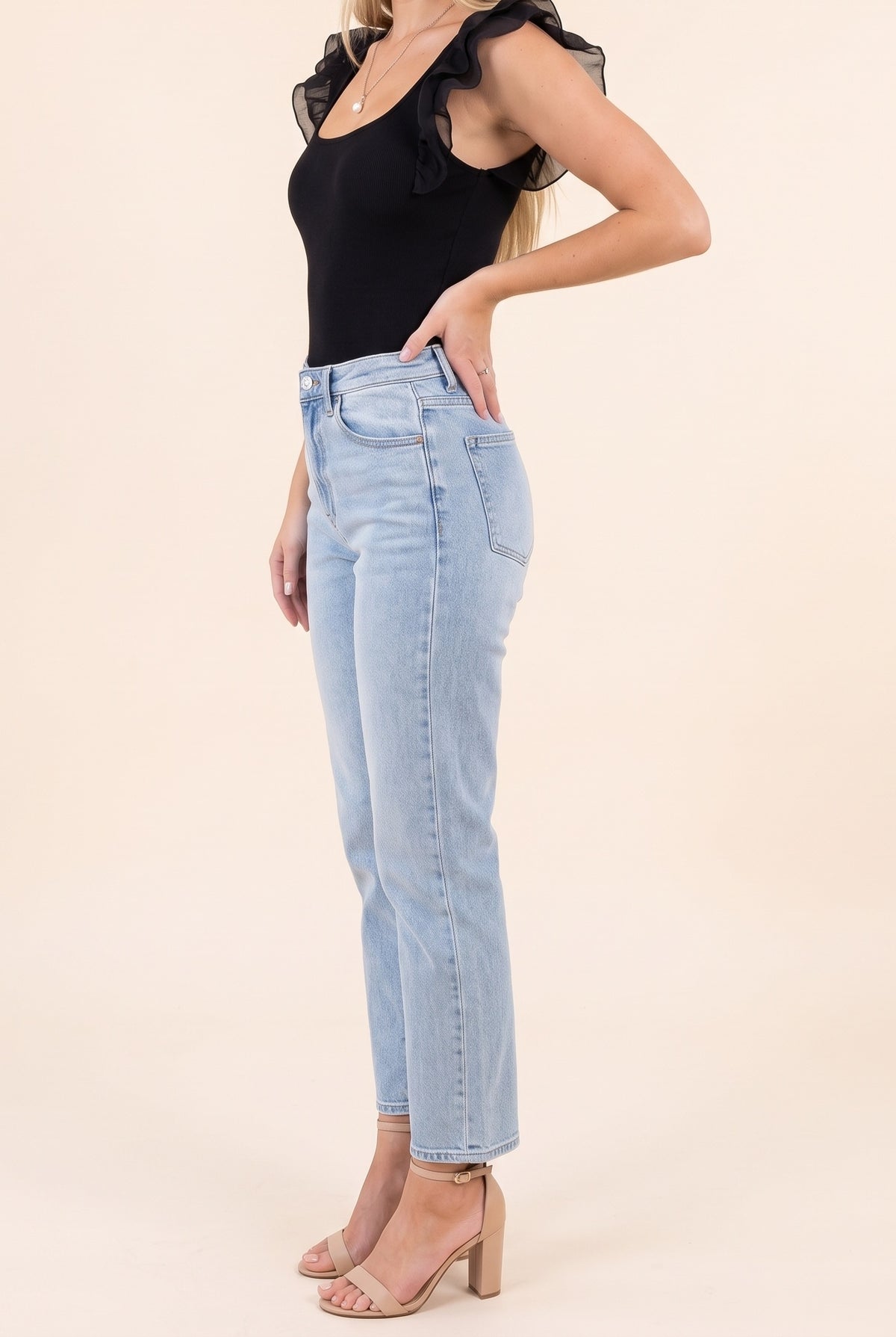 Not Afraid Ruffle Sleeve Square Neck Bodysuit, Black side