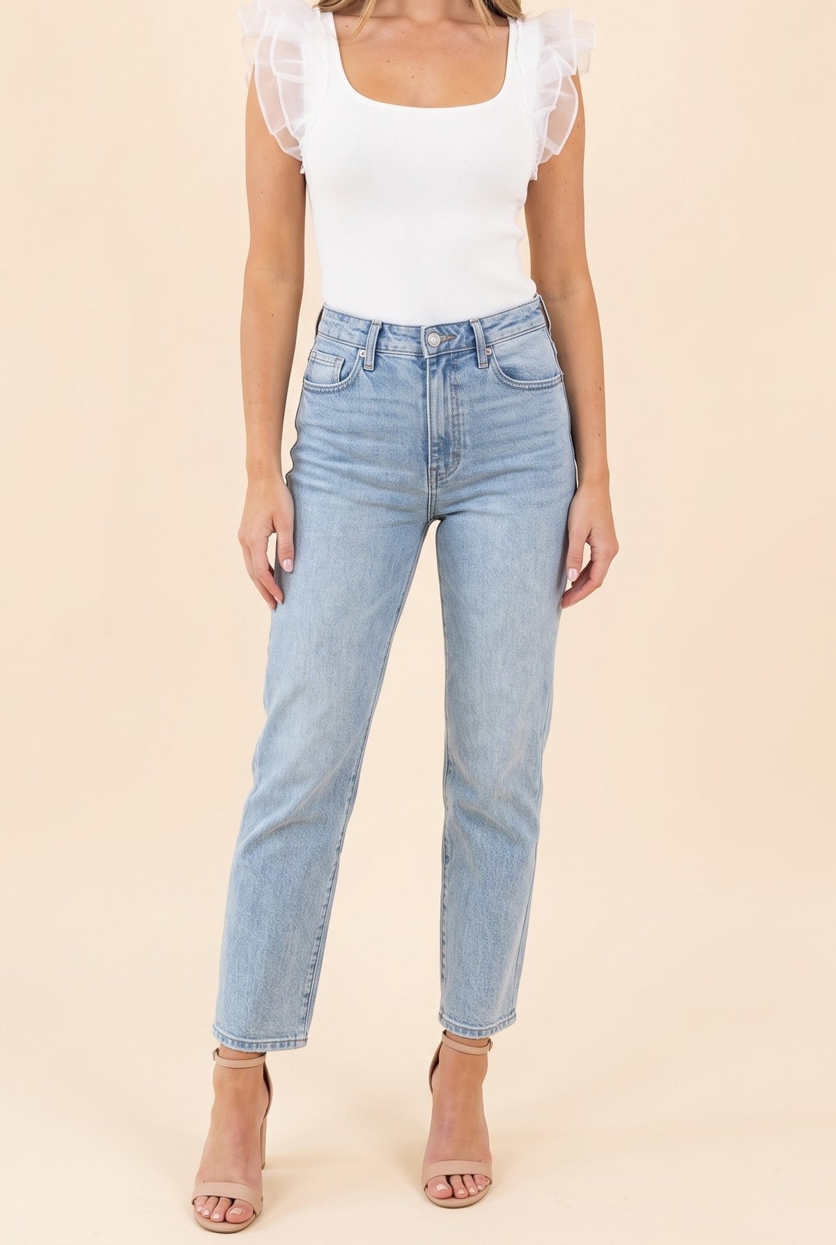 Not Afraid Ruffle Sleeve Square Neck Bodysuit, Front