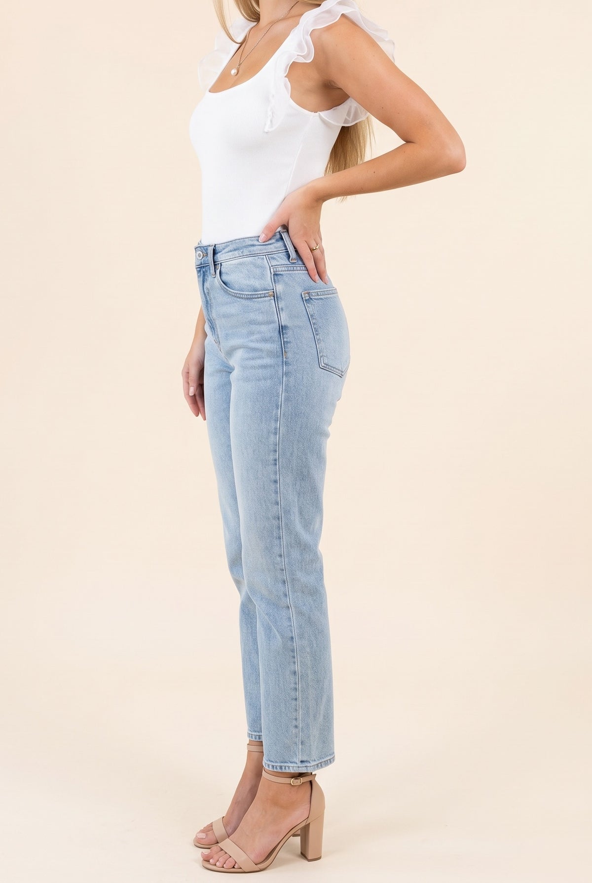 Not Afraid Ruffle Sleeve Square Neck Bodysuit, Side