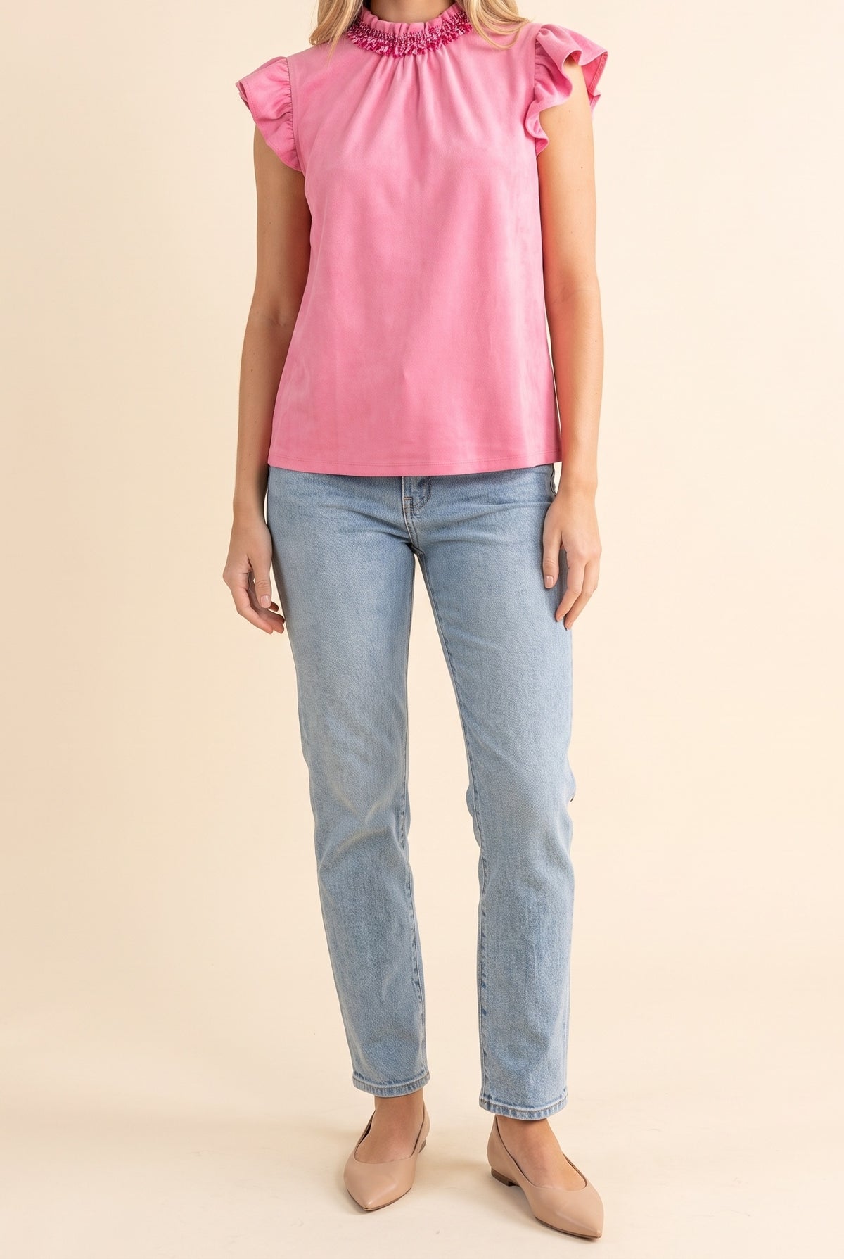 Now And Then Tie Back Suede Top, Front