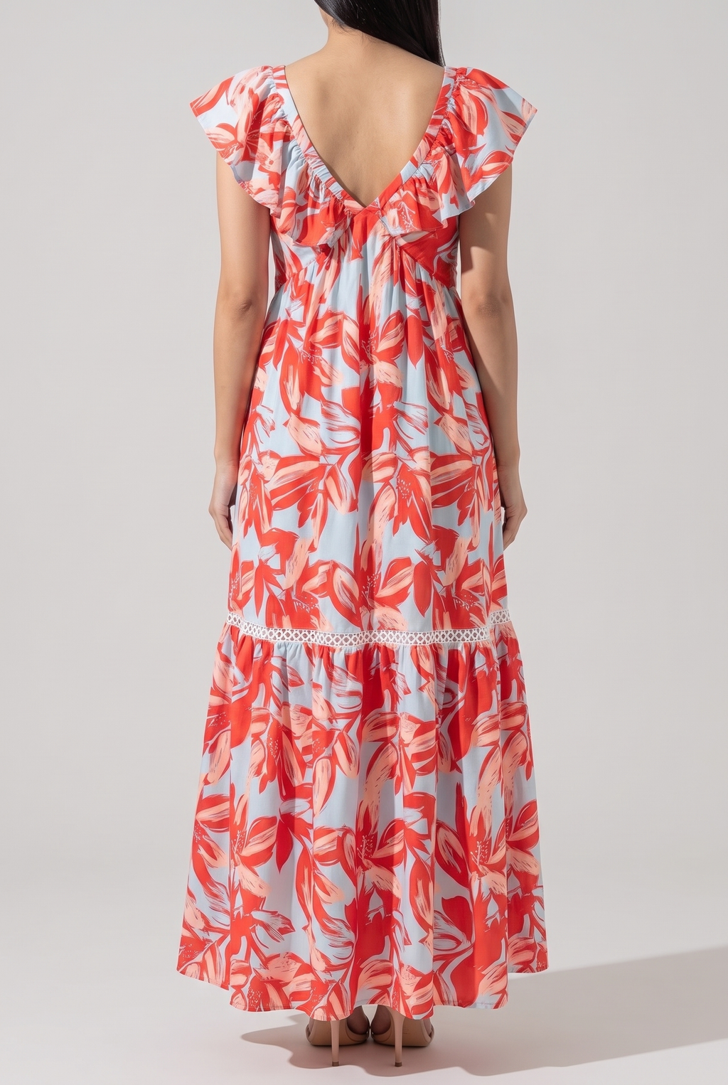Painted The Sky Floral Maxi Dress, Back
