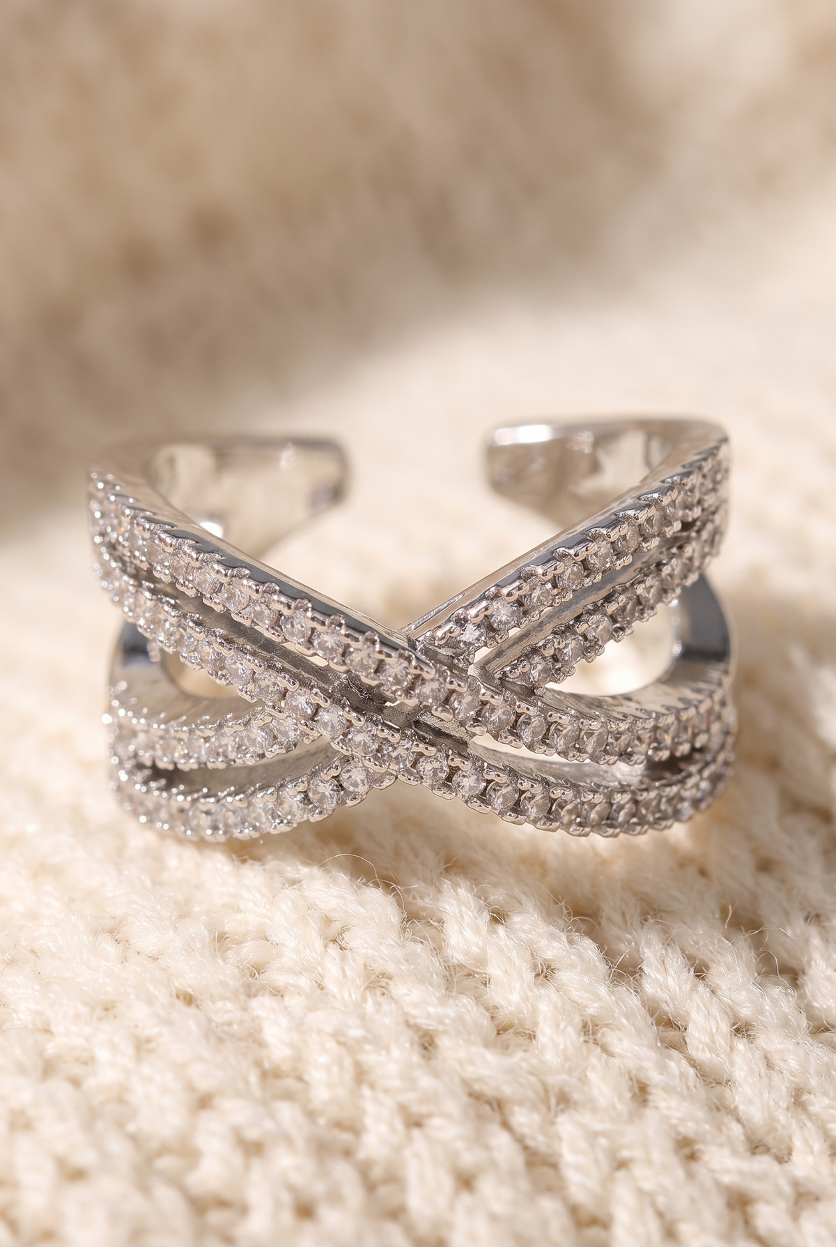Pave X Shape Fashion Ring, Detail