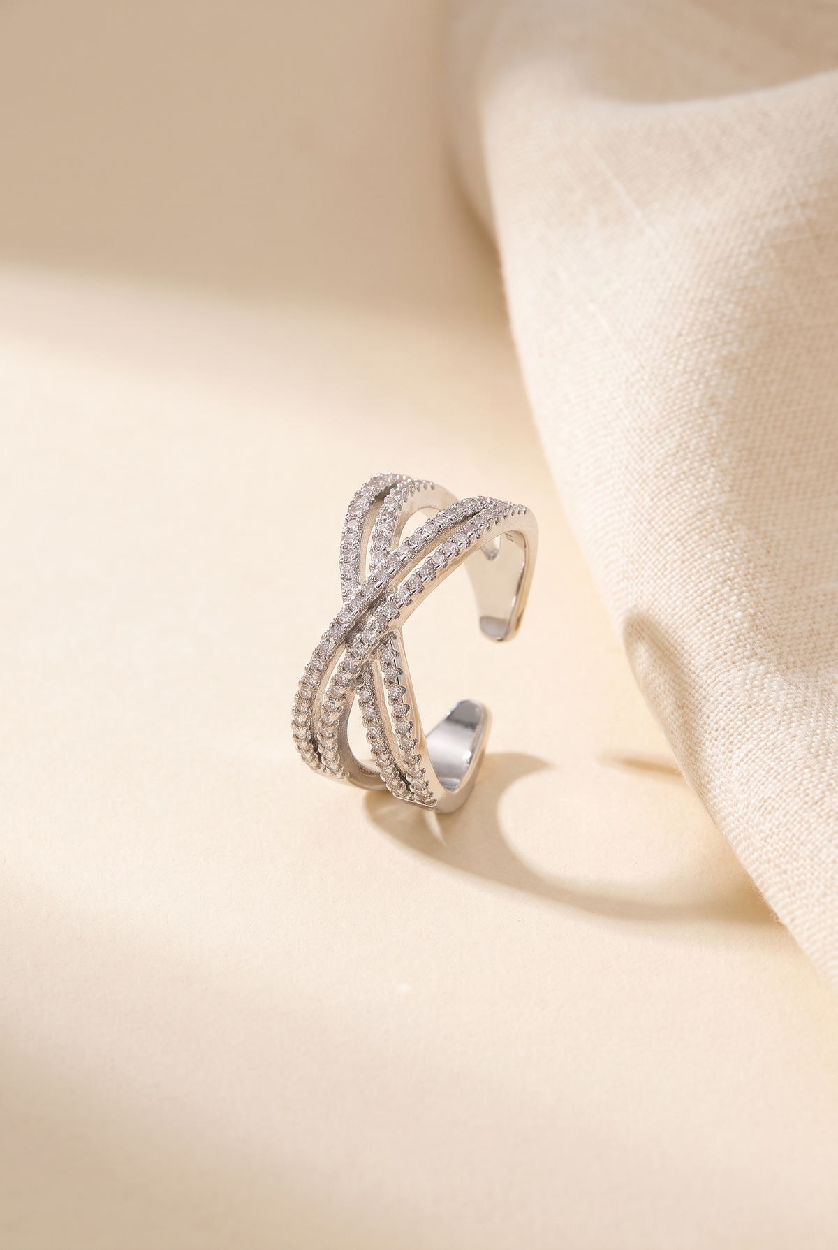 Pave X Shape Fashion Ring, Still life