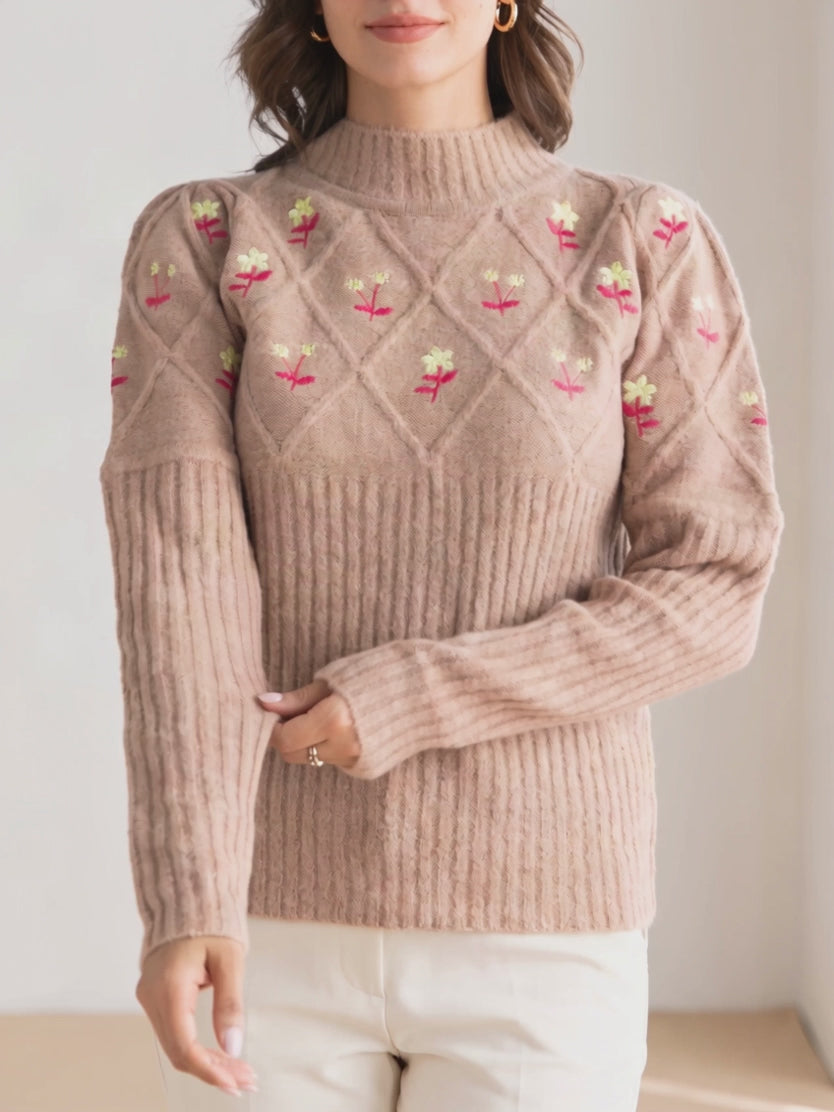 Happy Times Floral Sweater worn frontally as the cuff releases and the straight hem settles naturally.