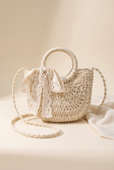 Rose Crochet Lace Rattan Wicker Crossbody Bag, Still life