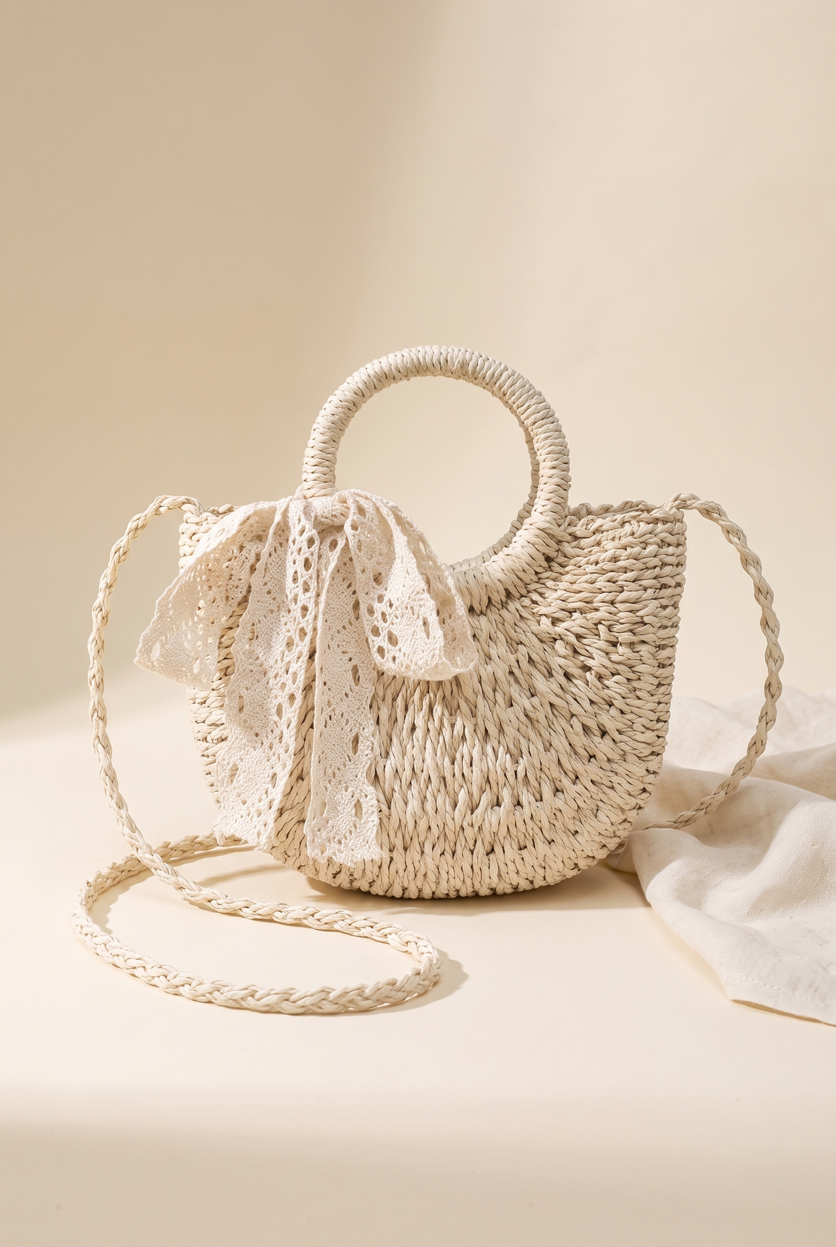 Rose Crochet Lace Rattan Wicker Crossbody Bag, Still life
