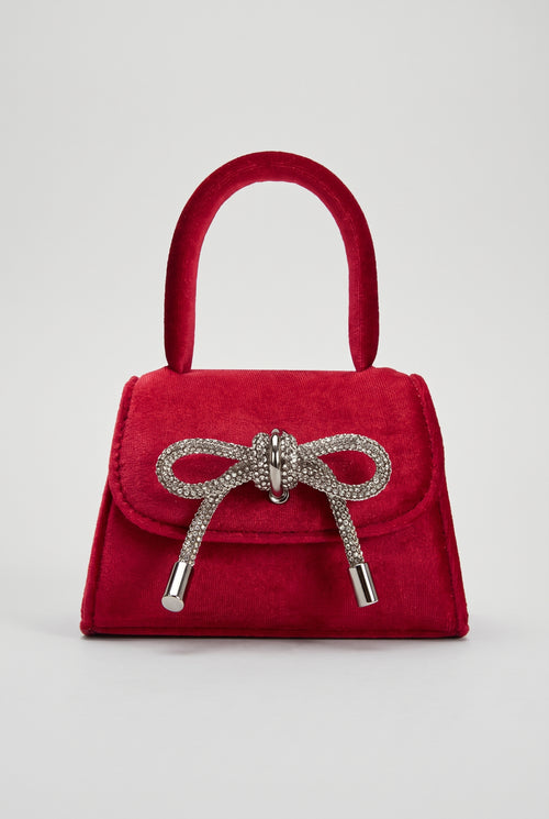 Sabrina Red Mini Velvet Top Handle Bag, Packshot