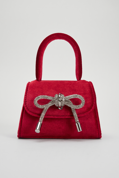 Sabrina Red Mini Velvet Top Handle Bag, Packshot