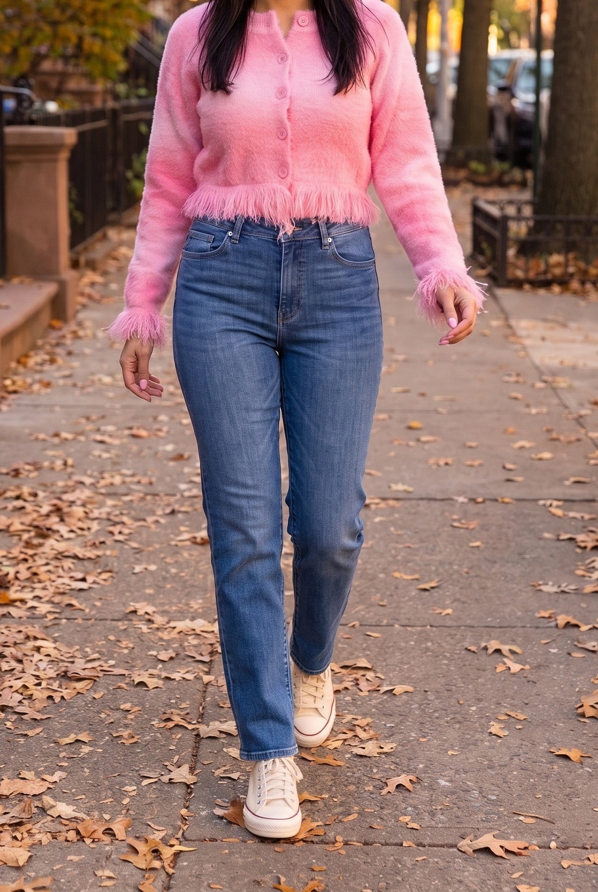 Softly Spoken Fuzzy Frayed Button Down Cardi Top, Fall street