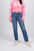 Softly Spoken Fuzzy Frayed Button Down Cardi Top, Front