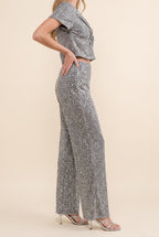 Totally Rocking Metallic Sequin Pants Set with Wide-Leg Pants, Side