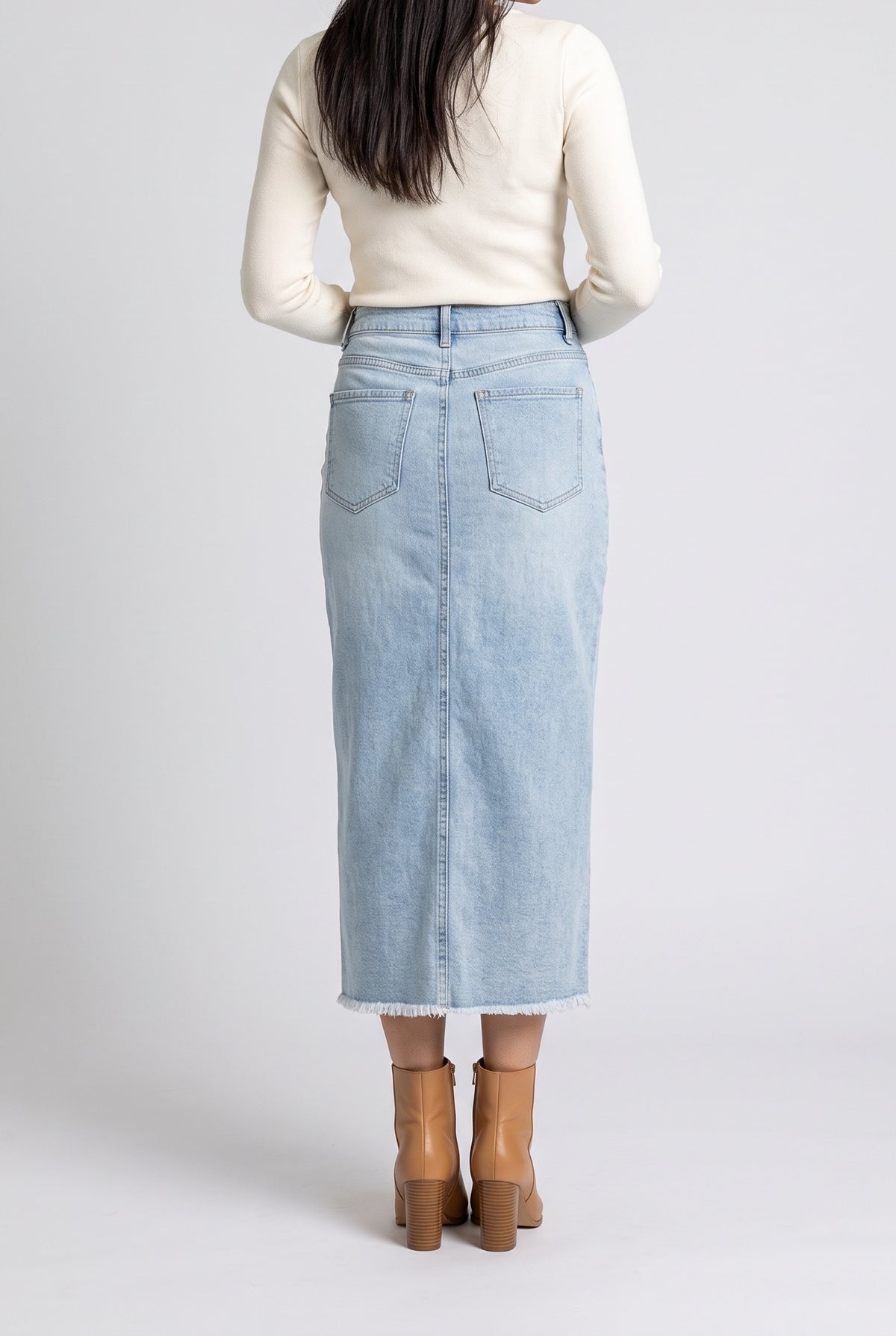 Want You Back Midi Front Slit Denim Skirt, Back