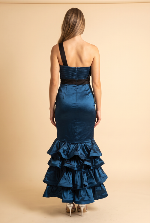 Was It Ever Love Satin Ribbon Ruffle Tiered Maxi Dress, Back