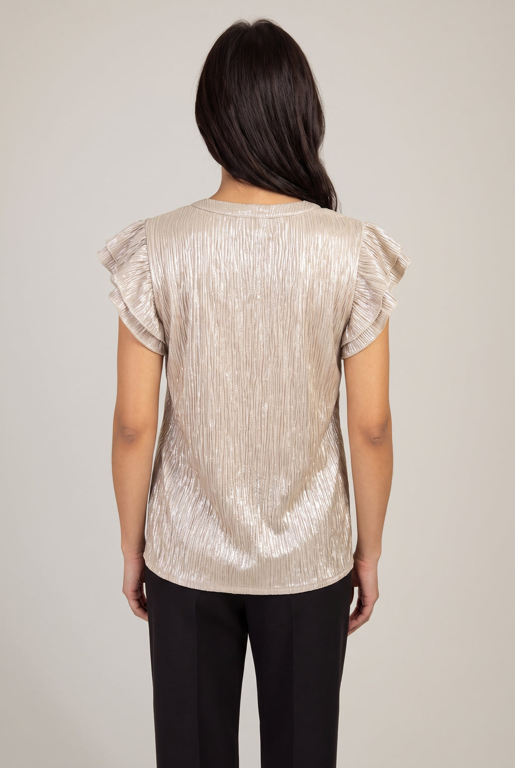 What Just Happened Ruffle Sleeve Top, Champagne back