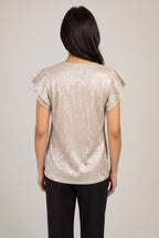 What Just Happened Ruffle Sleeve Top, Champagne back