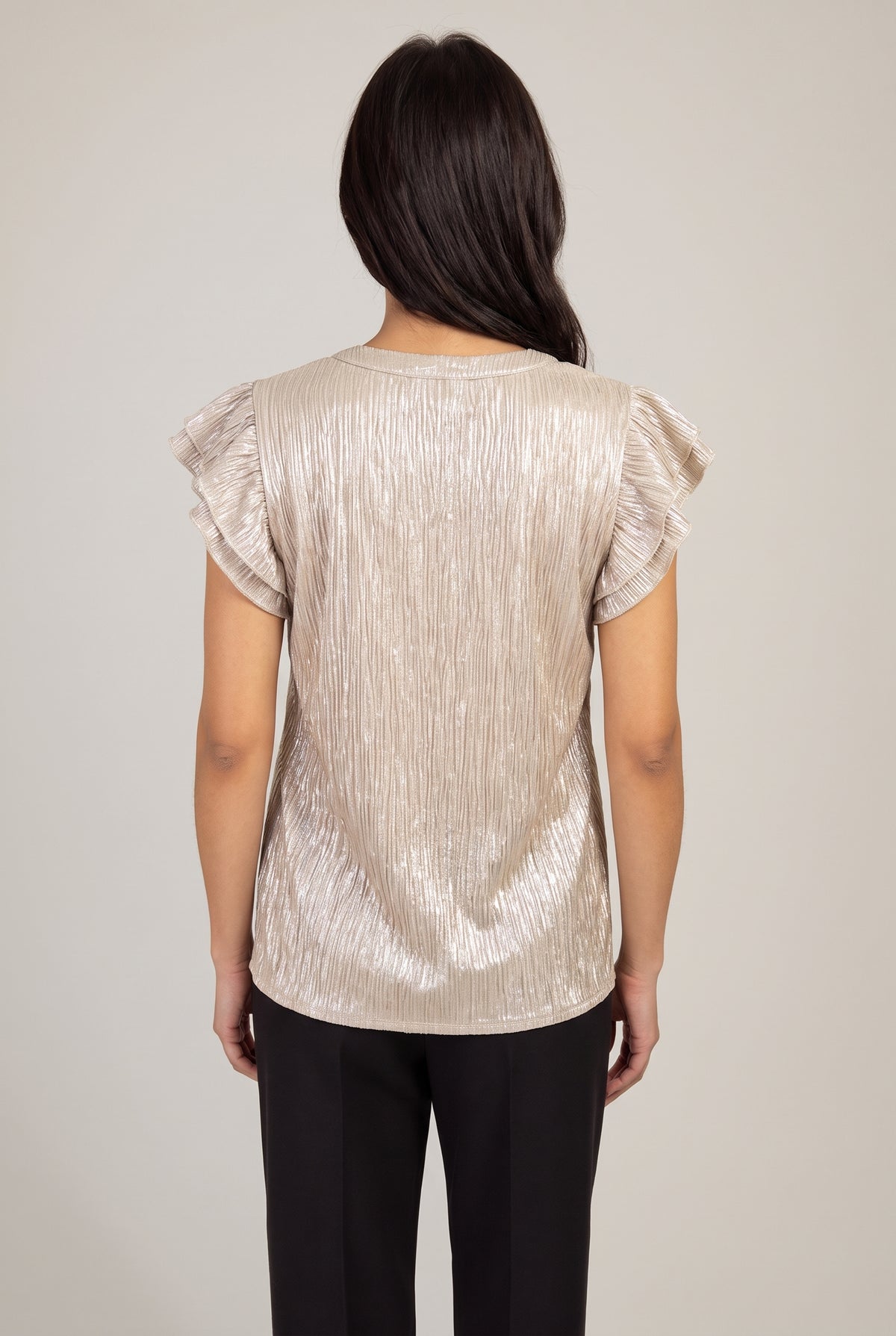 What Just Happened Ruffle Sleeve Top, Champagne back