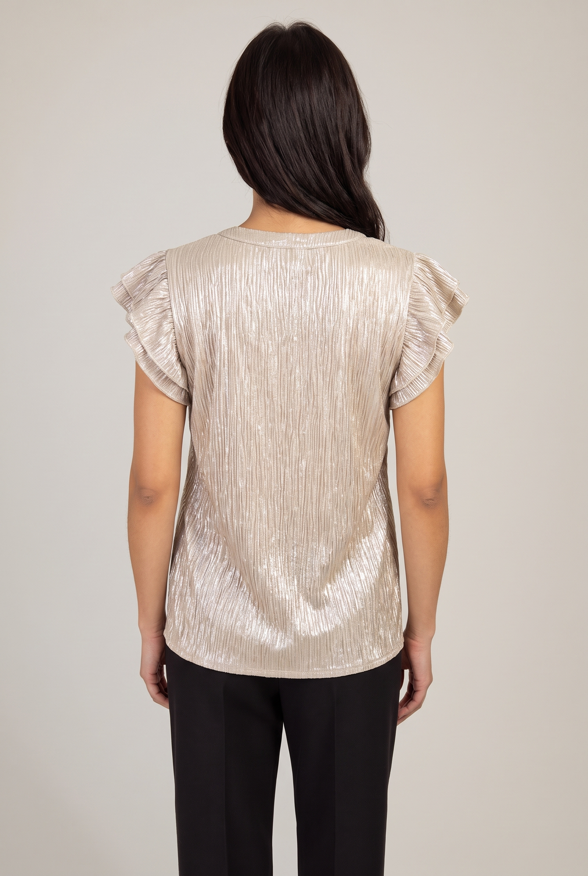 What Just Happened Ruffle Sleeve Top, Champagne back