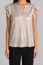 What Just Happened Ruffle Sleeve Top, Champagne front