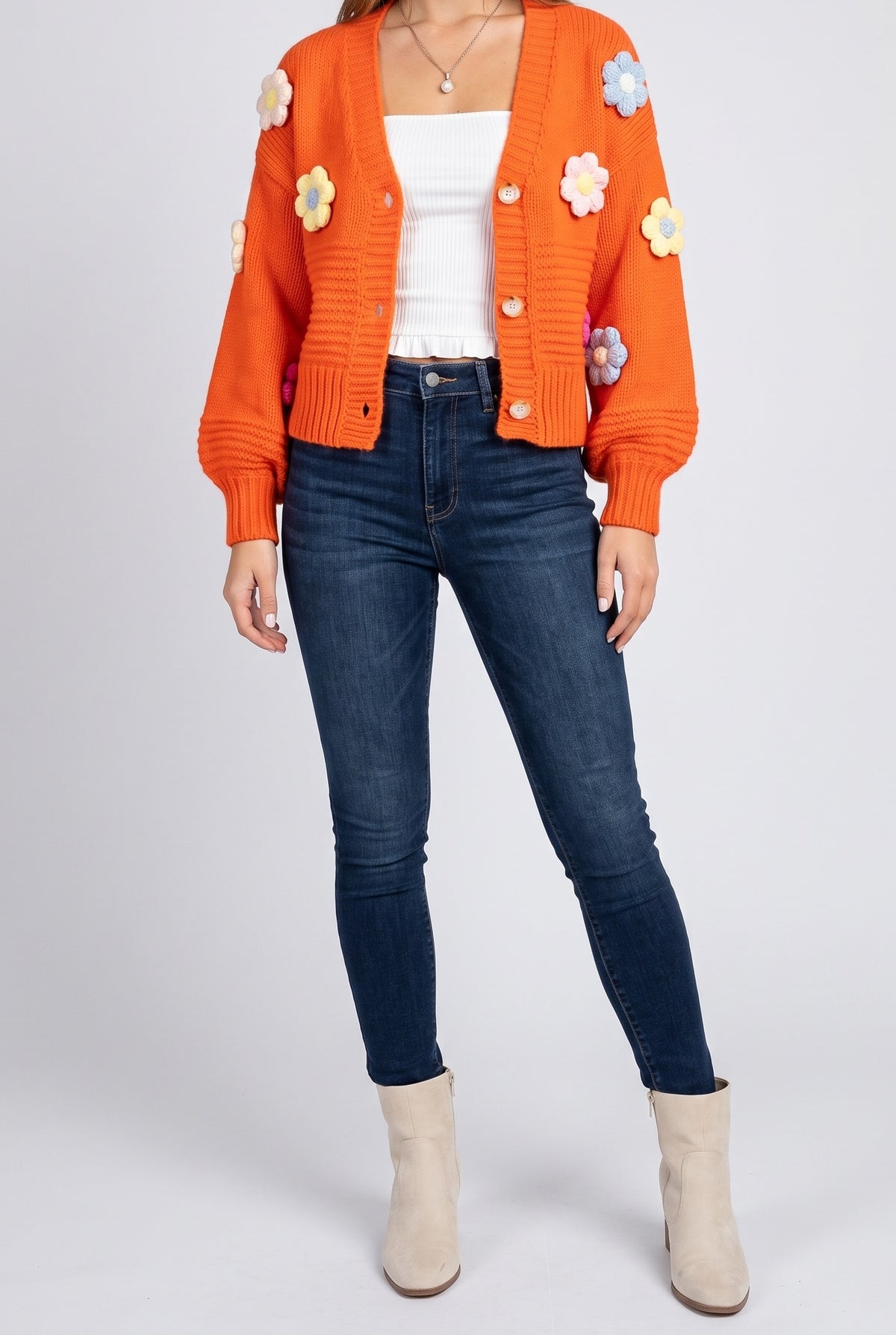Where Daisies Bloom Floral Patched Cardigan, Front