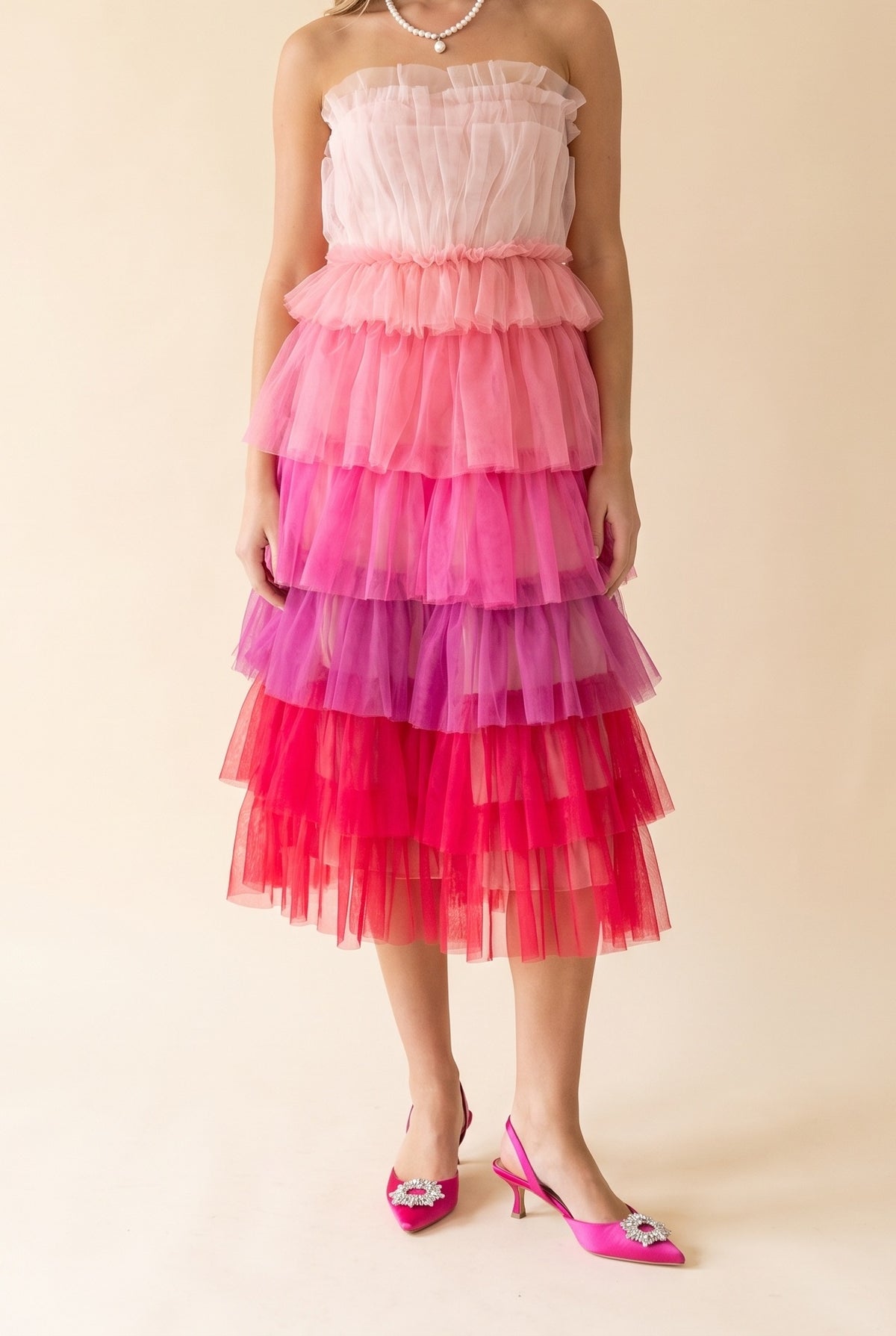 Wildest Dreams Pink Ombre Tulle Midi Dress, Front
