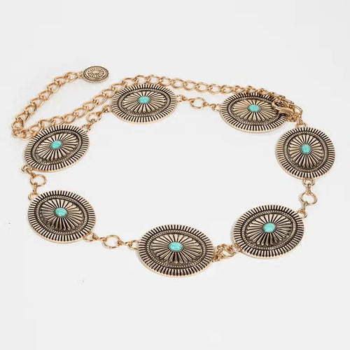 Blakely Ornate Concho Disc Chain Belt Collections by Fame Accessories
