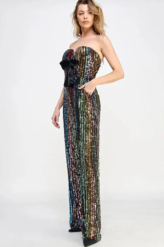 Don't Start Now Multi Sequin Jumpsuit Sweet Lemon