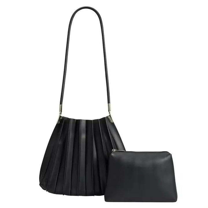Carrie Black Pleated Vegan Shoulder Bag Melie Bianco