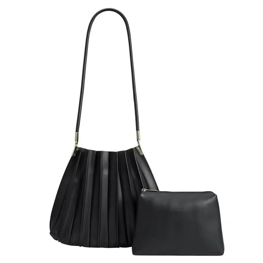 Carrie Black Pleated Vegan Shoulder Bag Melie Bianco