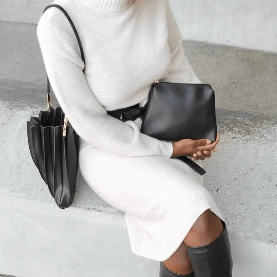Carrie Black Pleated Vegan Shoulder Bag Melie Bianco