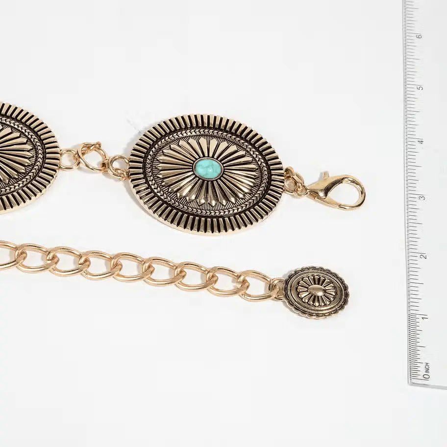 Blakely Ornate Concho Disc Chain Belt Collections by Fame Accessories
