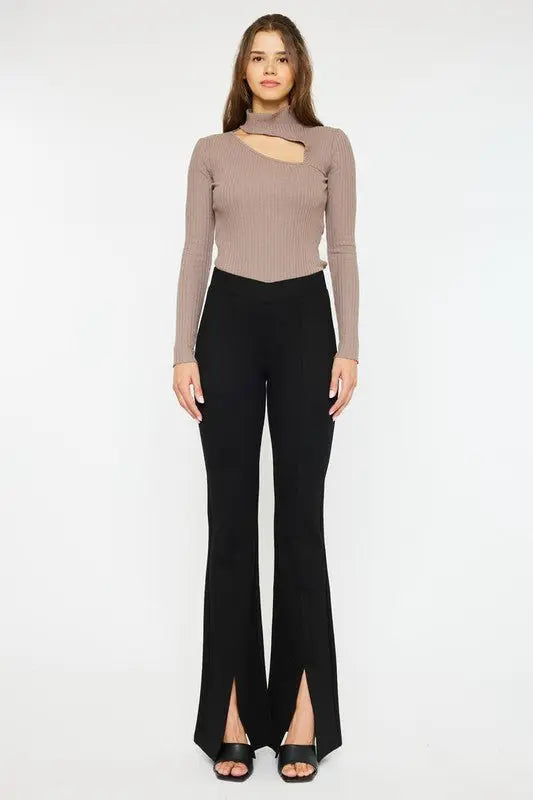 Lead From The Heart Low Rise V Shape Ponte Flare Pants Kan Can