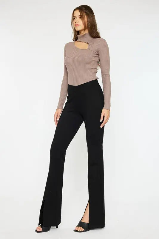 Lead From The Heart Low Rise V Shape Ponte Flare Pants Kan Can