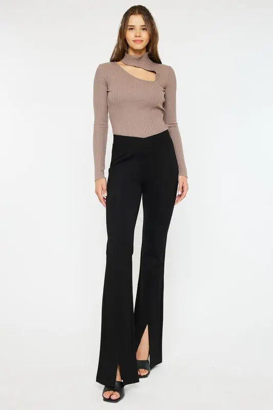Lead From The Heart Low Rise V Shape Ponte Flare Pants Kan Can