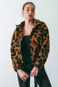 Going Wild Leopard Faux Sherpa Zip Up Jacket Blu Pepper