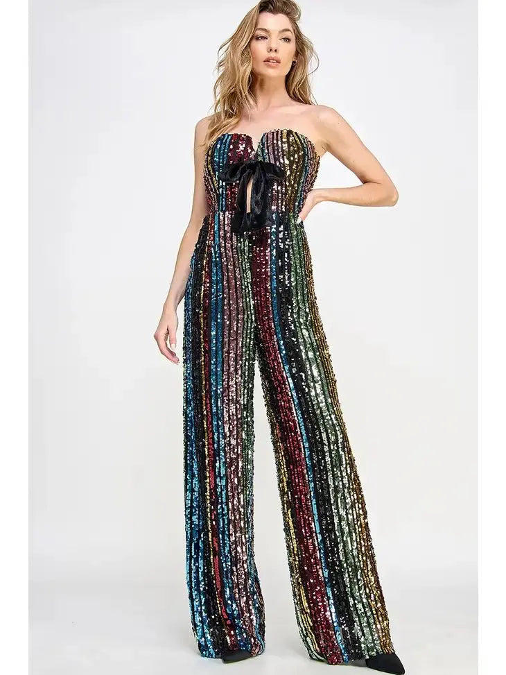 Don't Start Now Multi Sequin Jumpsuit Sweet Lemon