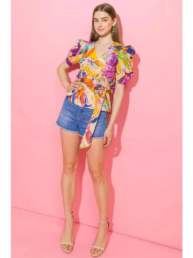 Paint Your Dreams Printed Poplin Top FLYING TOMATO