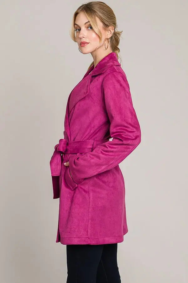Love Me Like You Do Suede Double Breasted Trench Coat Color Alien