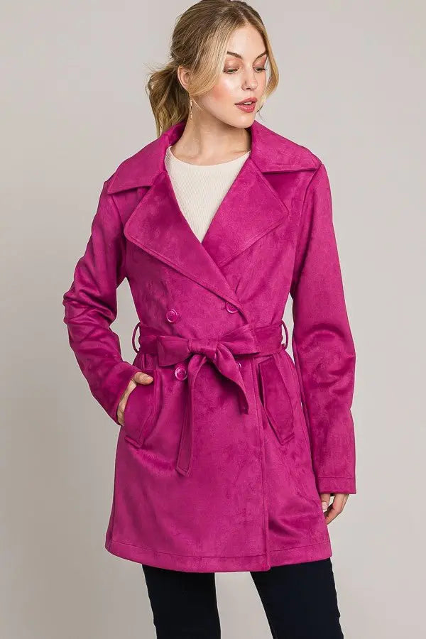 Love Me Like You Do Suede Double Breasted Trench Coat Color Alien