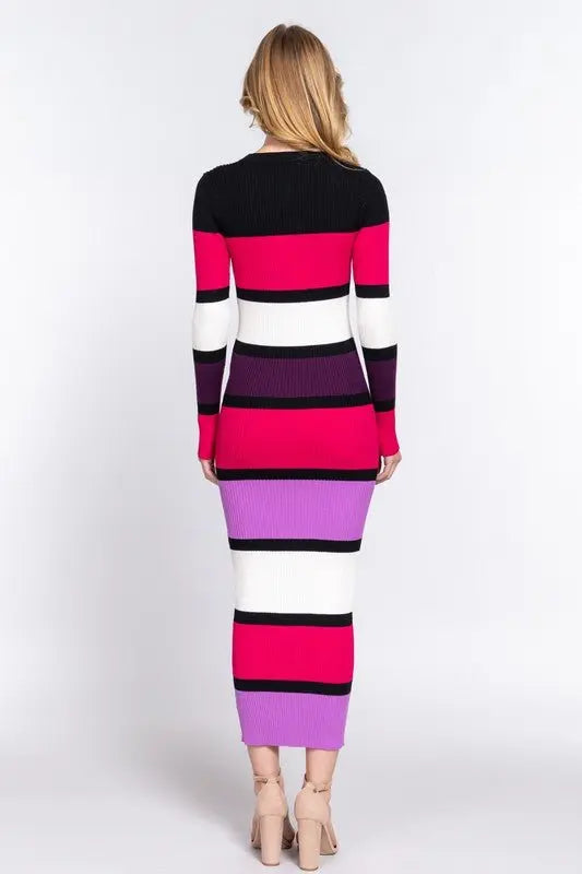 I Don’t Want to Miss a Thing Long Sleeve Color Block Sweater Dress Active Basic