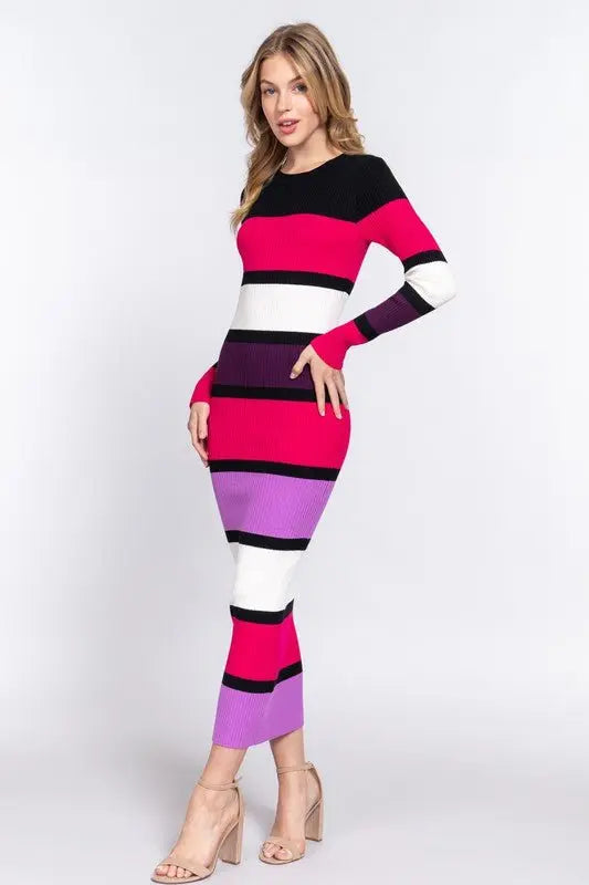 I Don’t Want to Miss a Thing Long Sleeve Color Block Sweater Dress Active Basic