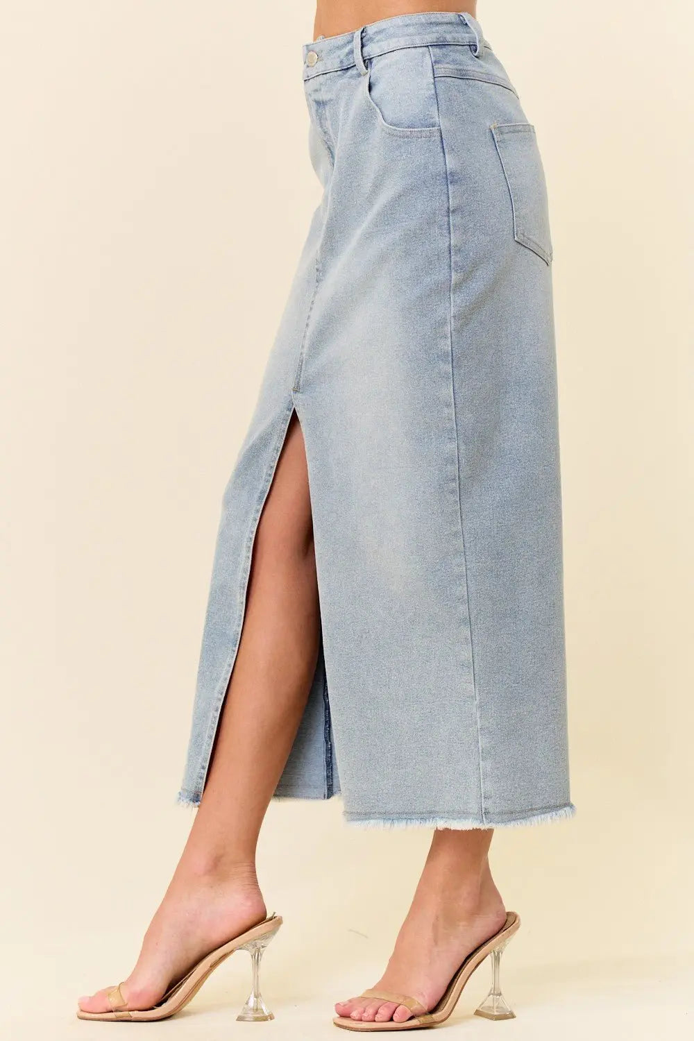 Want You Back Midi Front Slit Denim Skirt Saints & Hearts