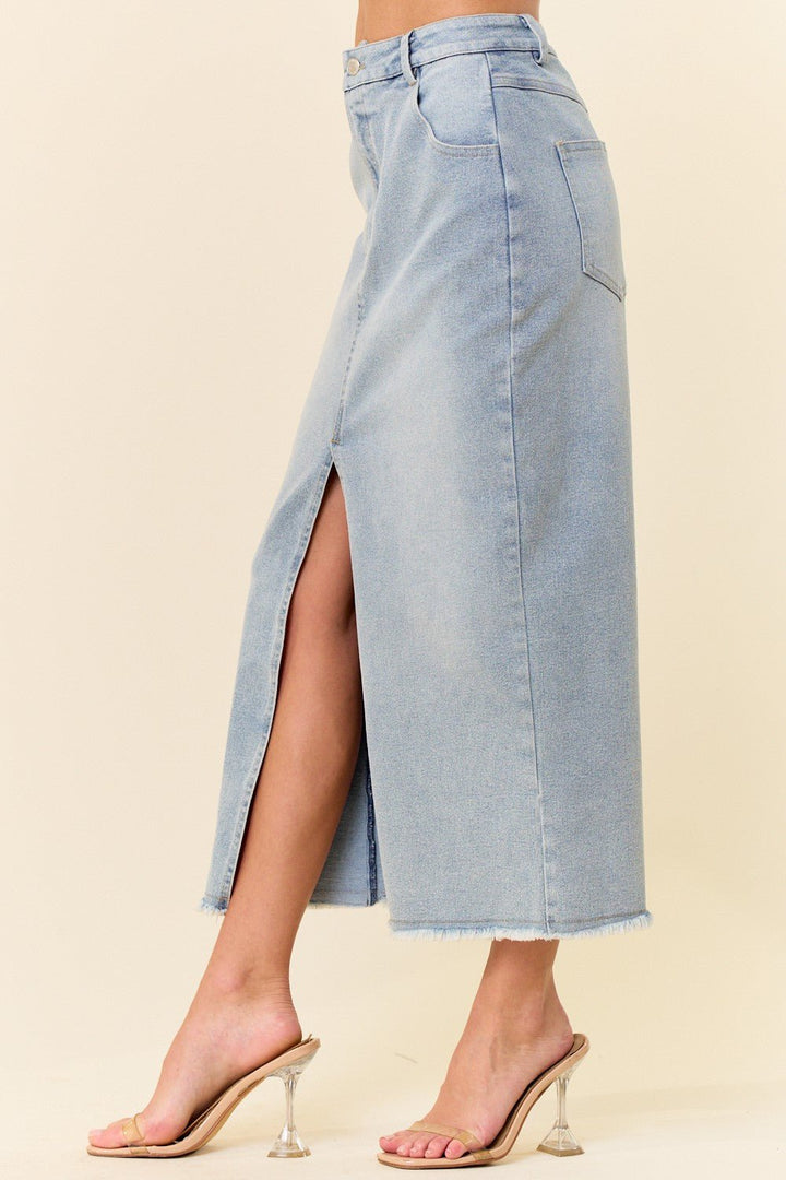 Want You Back Midi Front Slit Denim Skirt