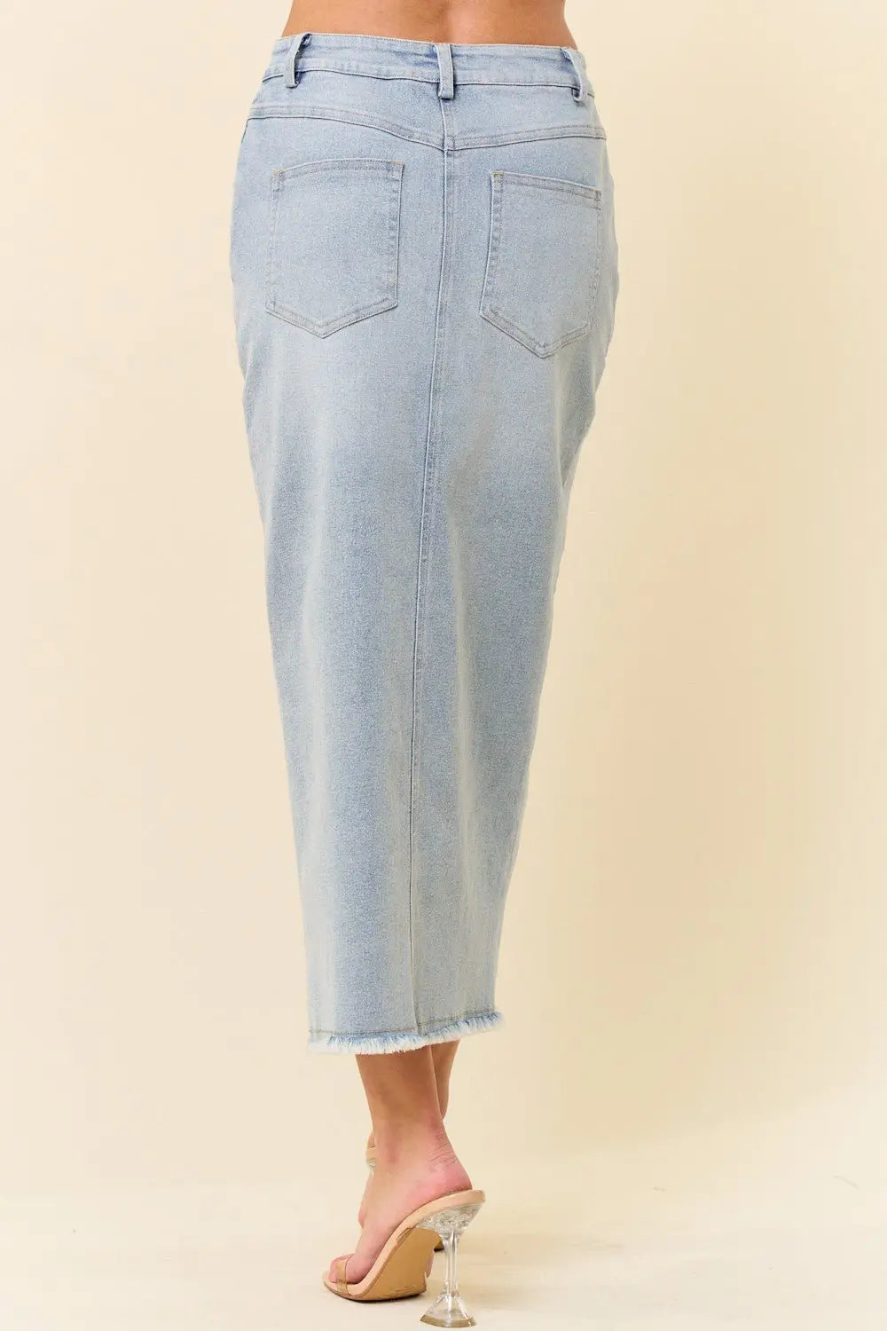 Want You Back Midi Front Slit Denim Skirt Saints & Hearts