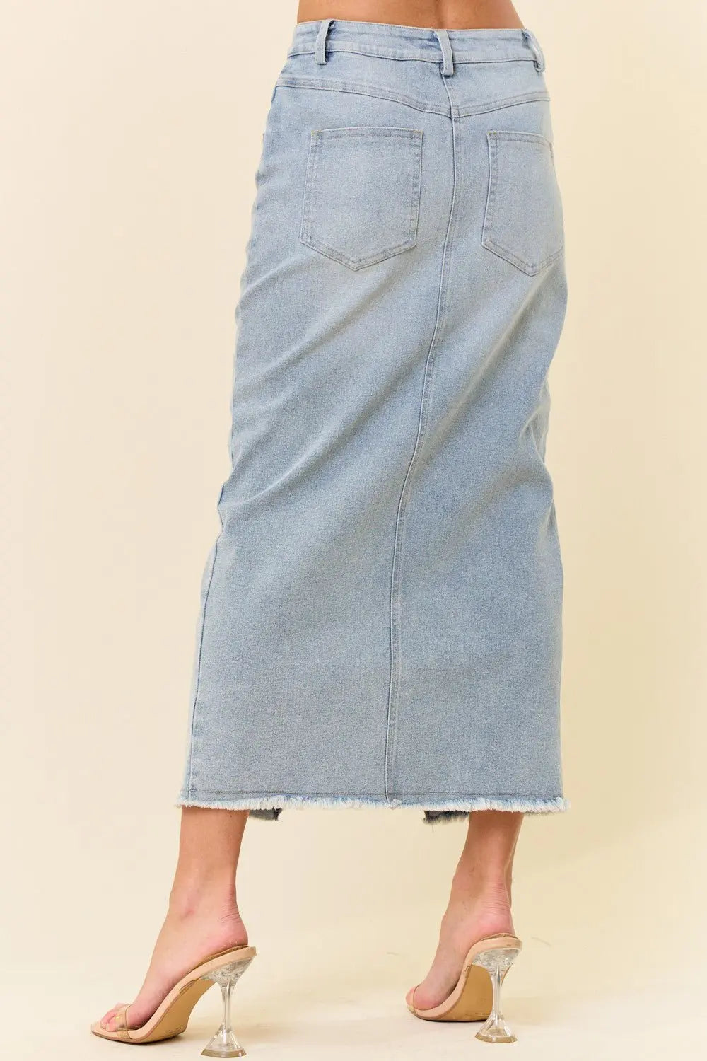 Want You Back Midi Front Slit Denim Skirt Saints & Hearts