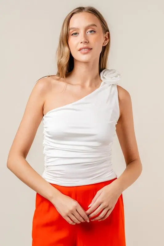 Roses For Me Ruched One Shoulder Top Fore Collection