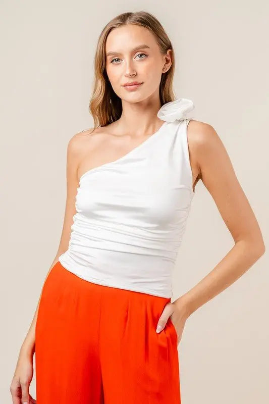 Roses For Me Ruched One Shoulder Top Fore Collection