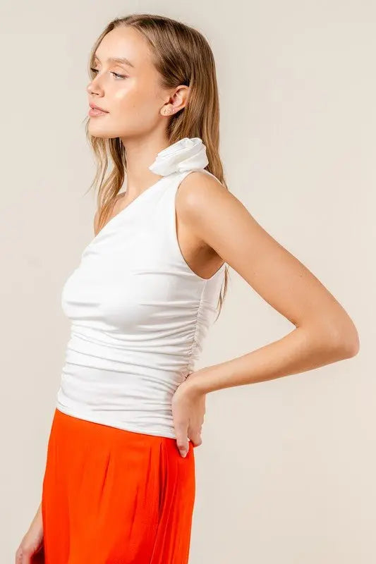 Roses For Me Ruched One Shoulder Top Fore Collection
