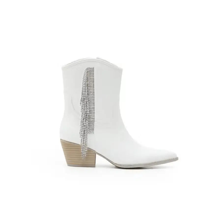 Layla White silver Fringe Booties Mi.iM